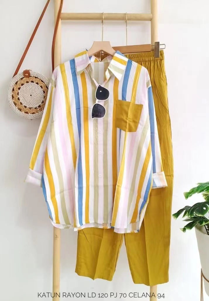 Colorful casual striped 2-piece suit mysite