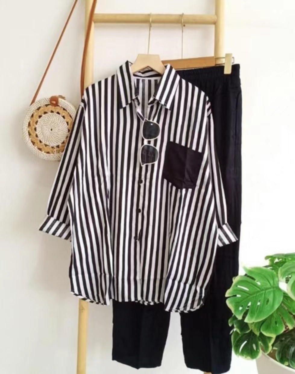 Colorful casual striped 2-piece suit mysite