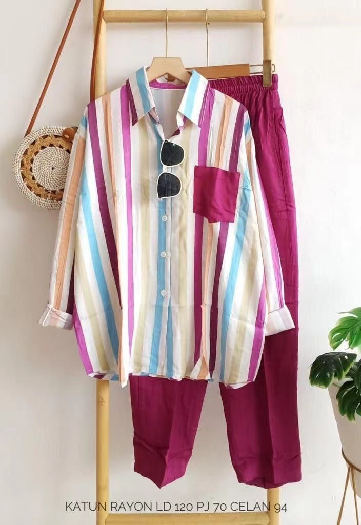 Colorful casual striped 2-piece suit mysite