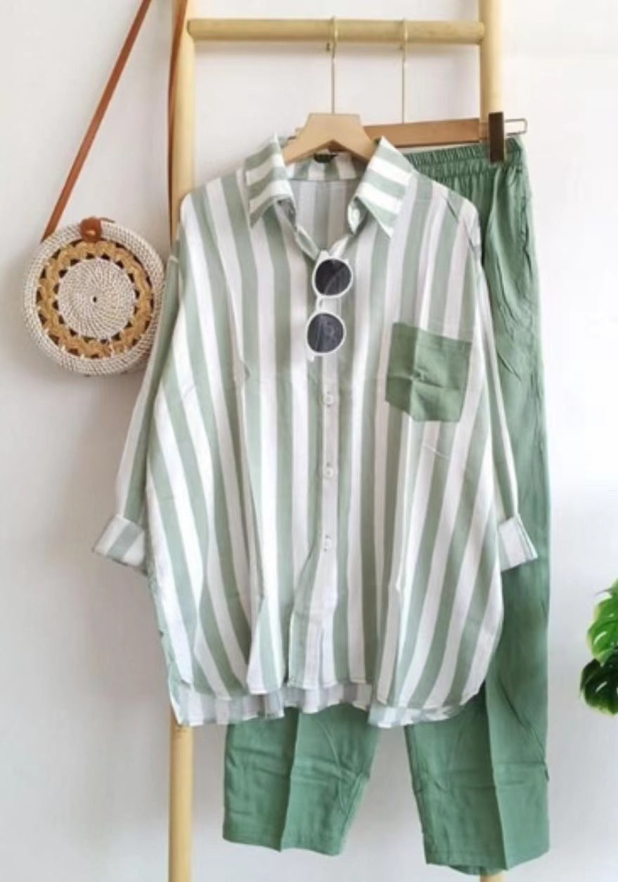 Colorful casual striped 2-piece suit mysite