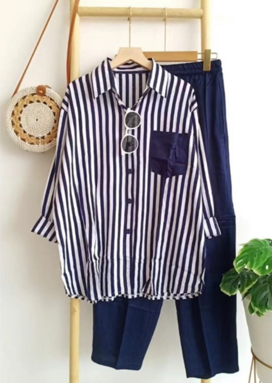 Colorful casual striped 2-piece suit mysite
