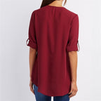 Women's V-neck Zipper Plus Size Long-sleeved Chiffon Shirt mysite