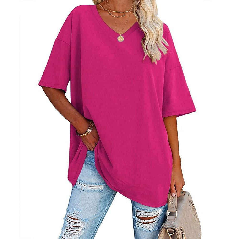 Women's Casual Loose V-neck T-shirt mysite