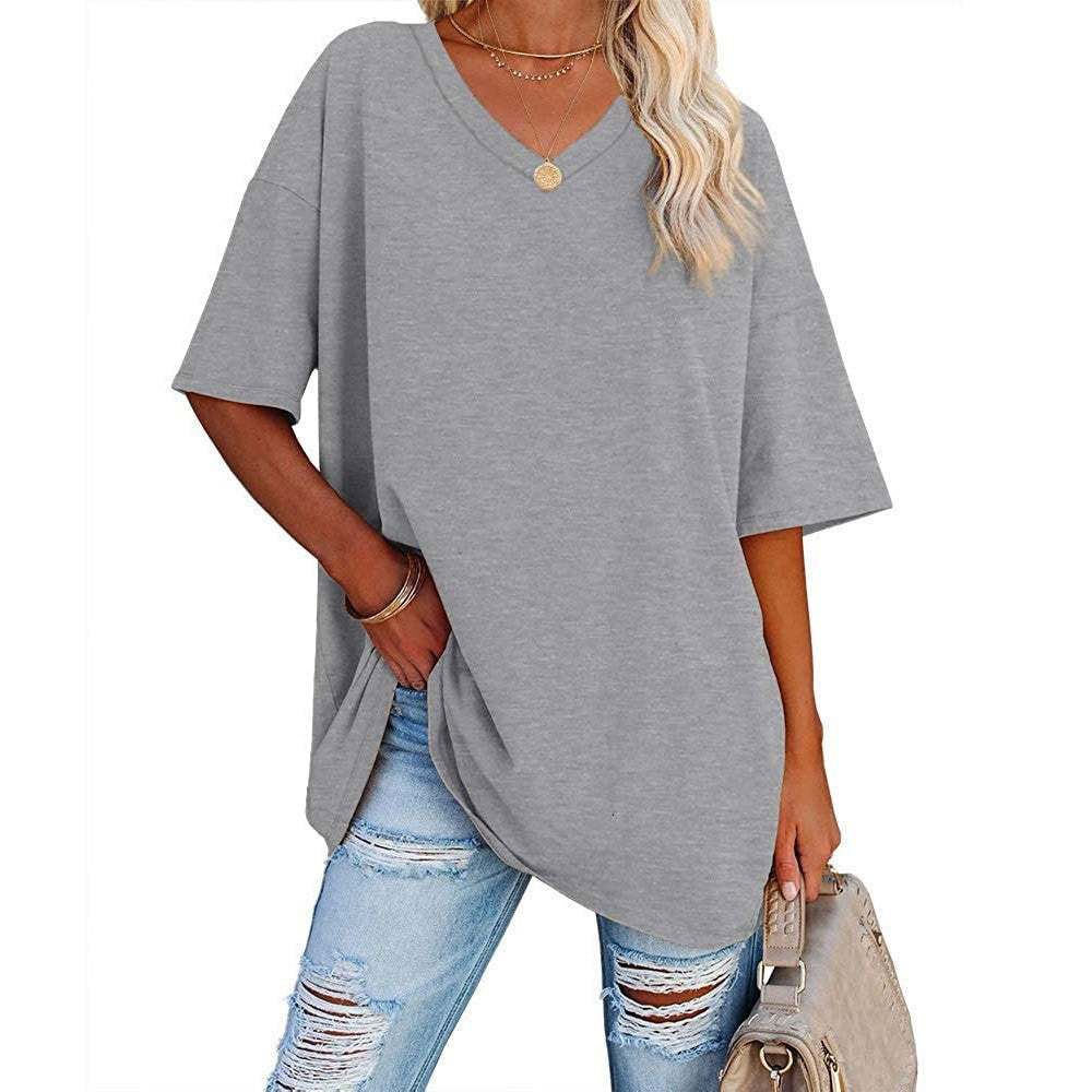 Women's Casual Loose V-neck T-shirt mysite