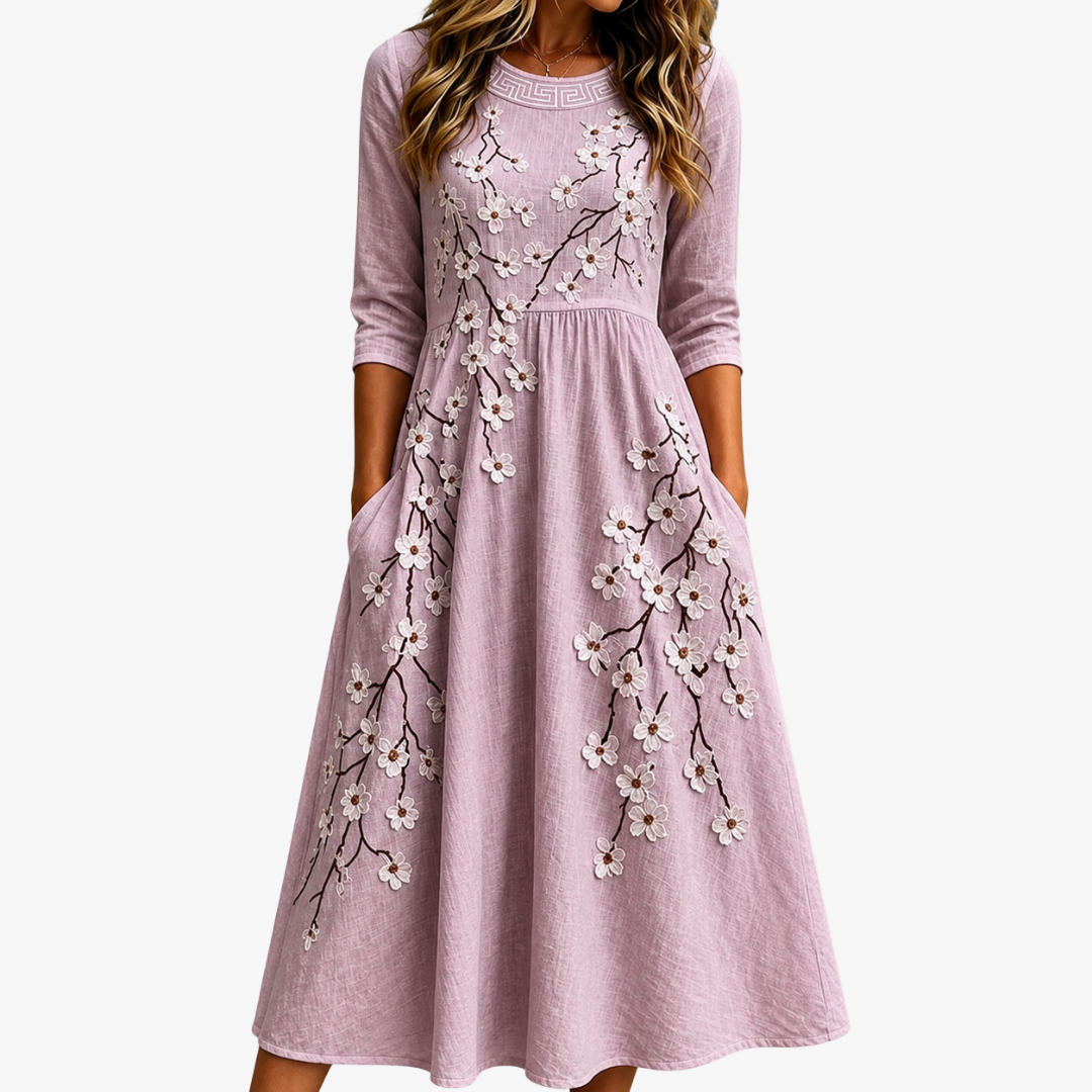 Blushing Orchard Floral Midi Dress mysite