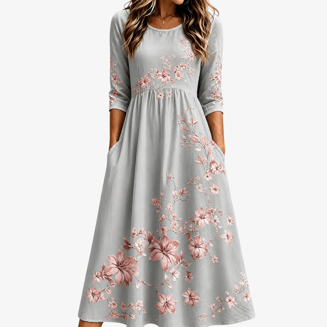 Silver Blossom Retreat Midi Dress mysite