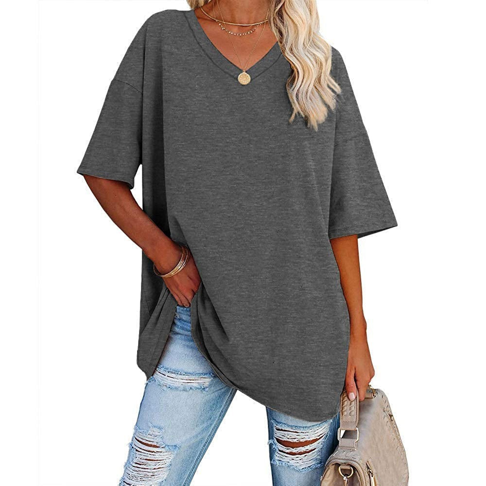 Women's Casual Loose V-neck T-shirt mysite
