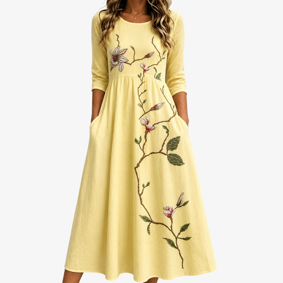 Golden Blossom Pocket Midi Dress mysite