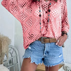 🥰Summer Sale💛Womens Bohemian-Inspired Beige Crochet Top With V-Neck mysite