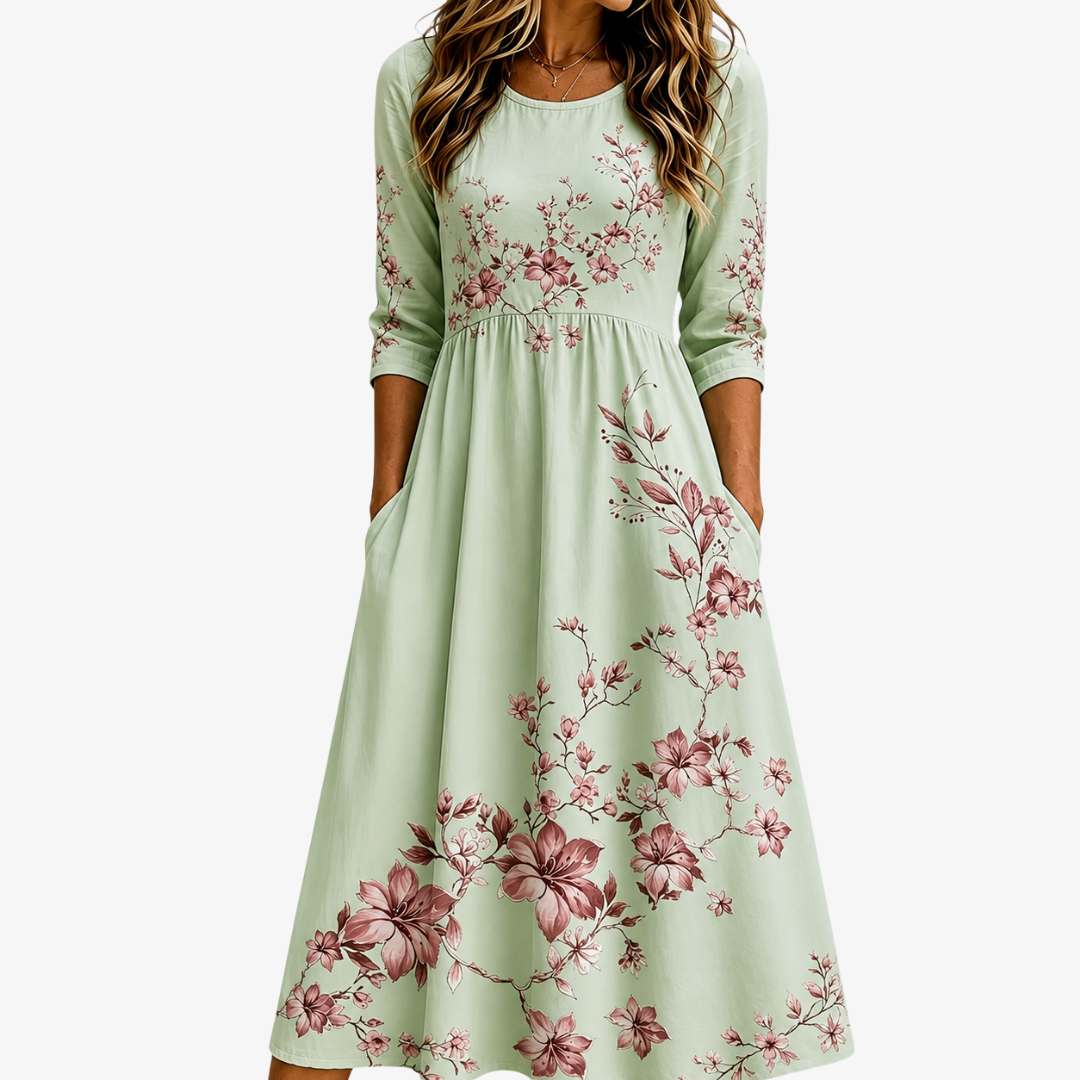 Sage Blossom Grace Pocket Midi Dress mysite