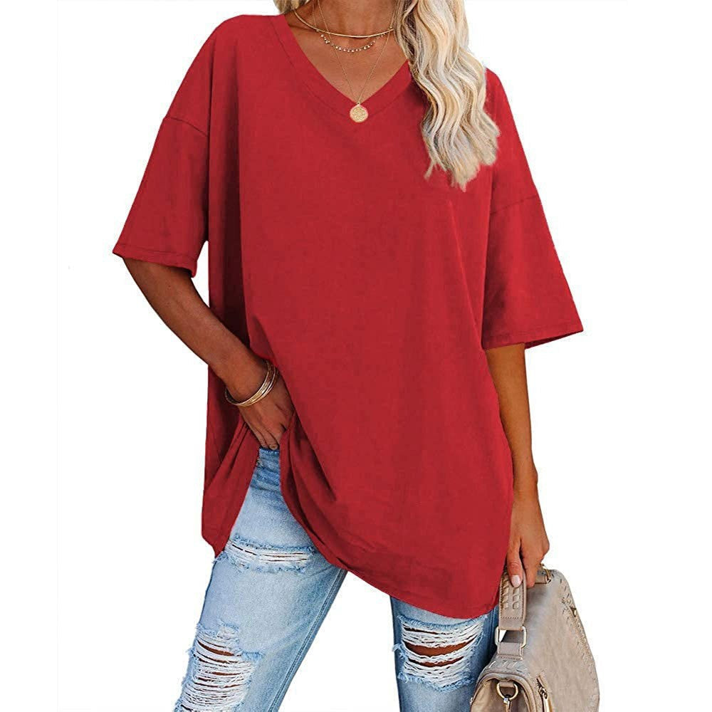 Women's Casual Loose V-neck T-shirt mysite