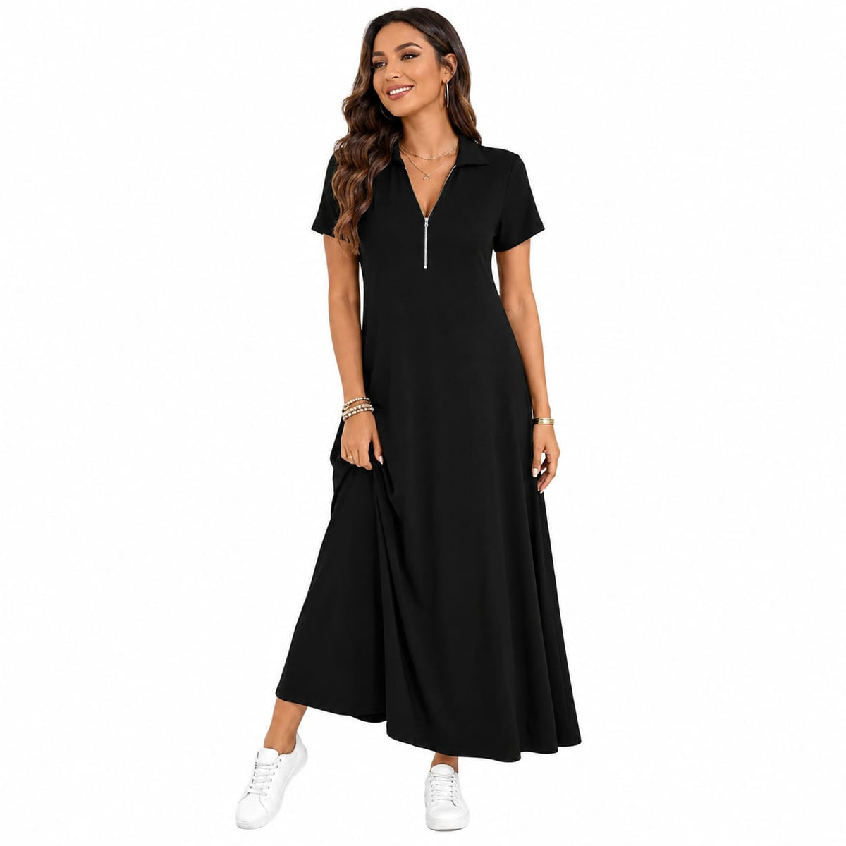 Women's Casual Solid Color Zipper Maxi Dress Marlovene