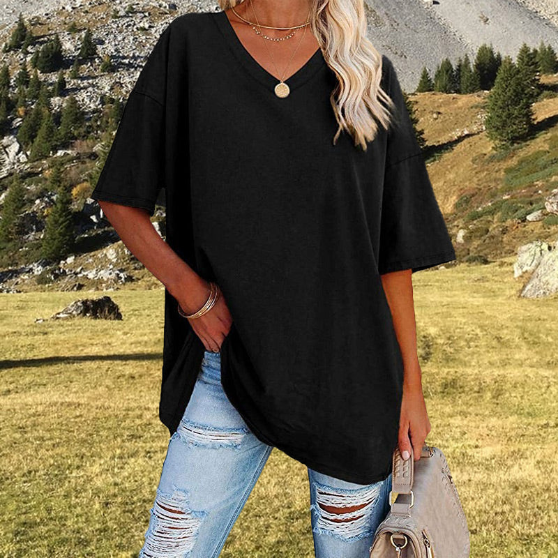 Women's Casual Loose V-neck T-shirt mysite