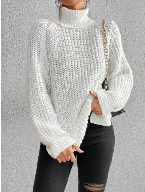 Cotton Turtleneck Raglan Sleeve Split Hem Sweater mysite