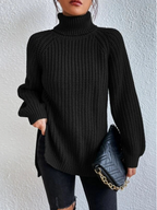 Cotton Turtleneck Raglan Sleeve Split Hem Sweater mysite