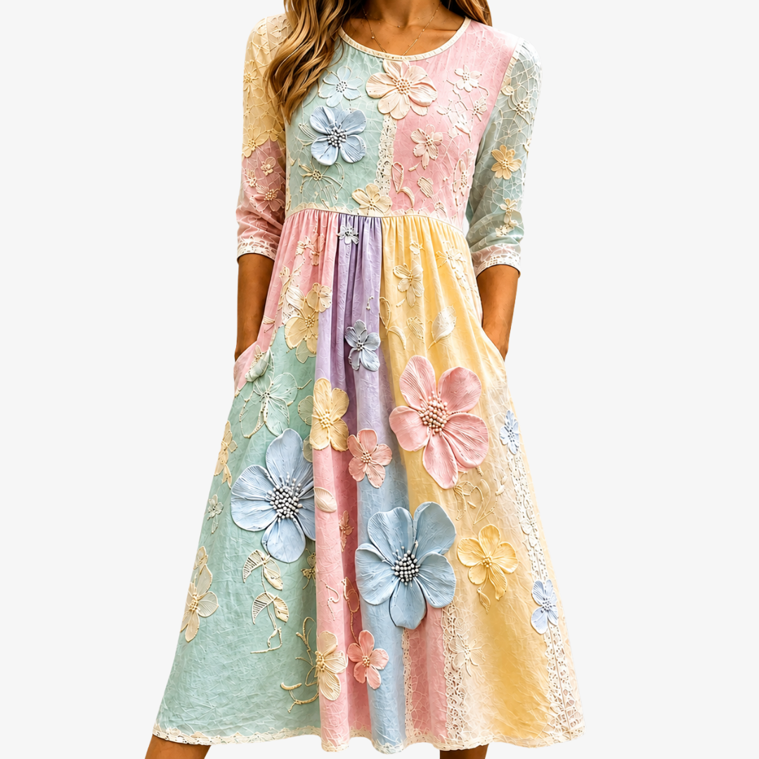 Pastel Bloom Garden Pocket Midi Dress mysite