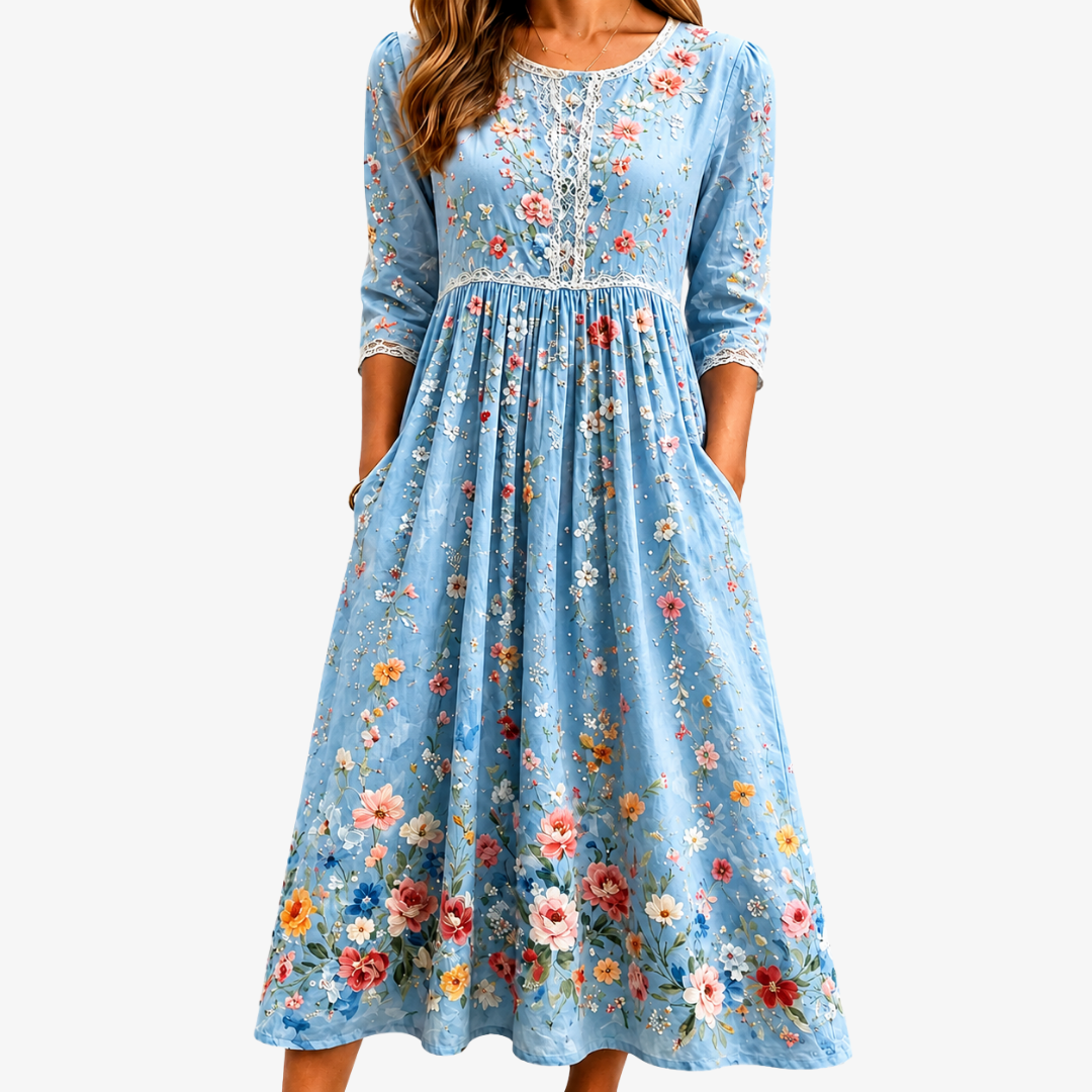 Sky Blossom Garden Midi Dress mysite
