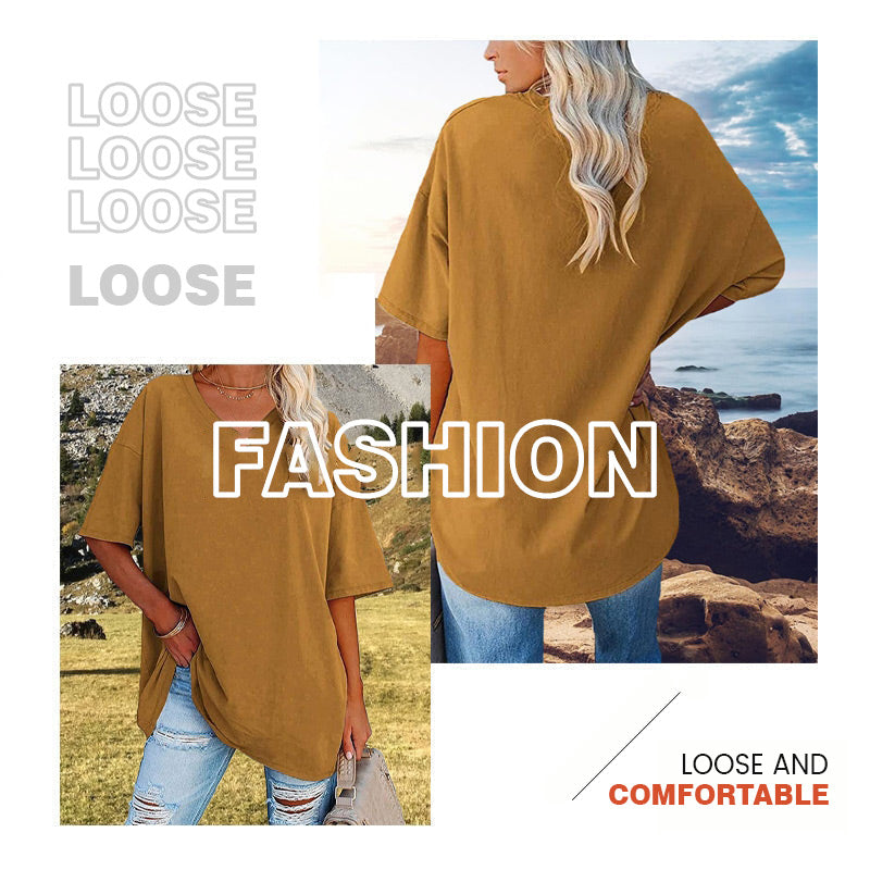 Women's Casual Loose V-neck T-shirt mysite