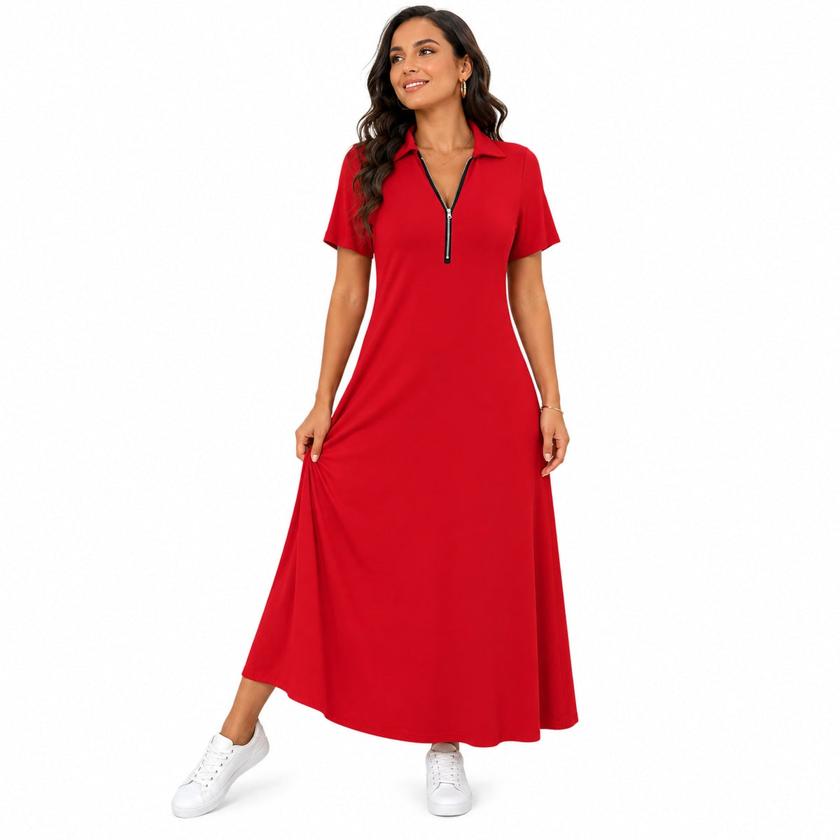 Women's Casual Solid Color Zipper Maxi Dress Marlovene
