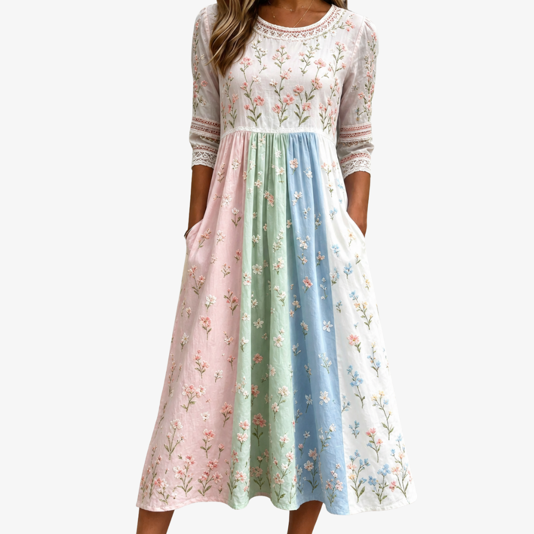 Pastel Meadow Floral Pocket Midi Dress mysite