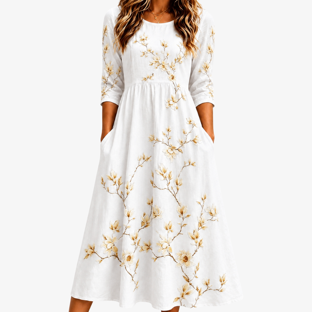 Ivory Blossom Grace Pocket Midi Dress mysite