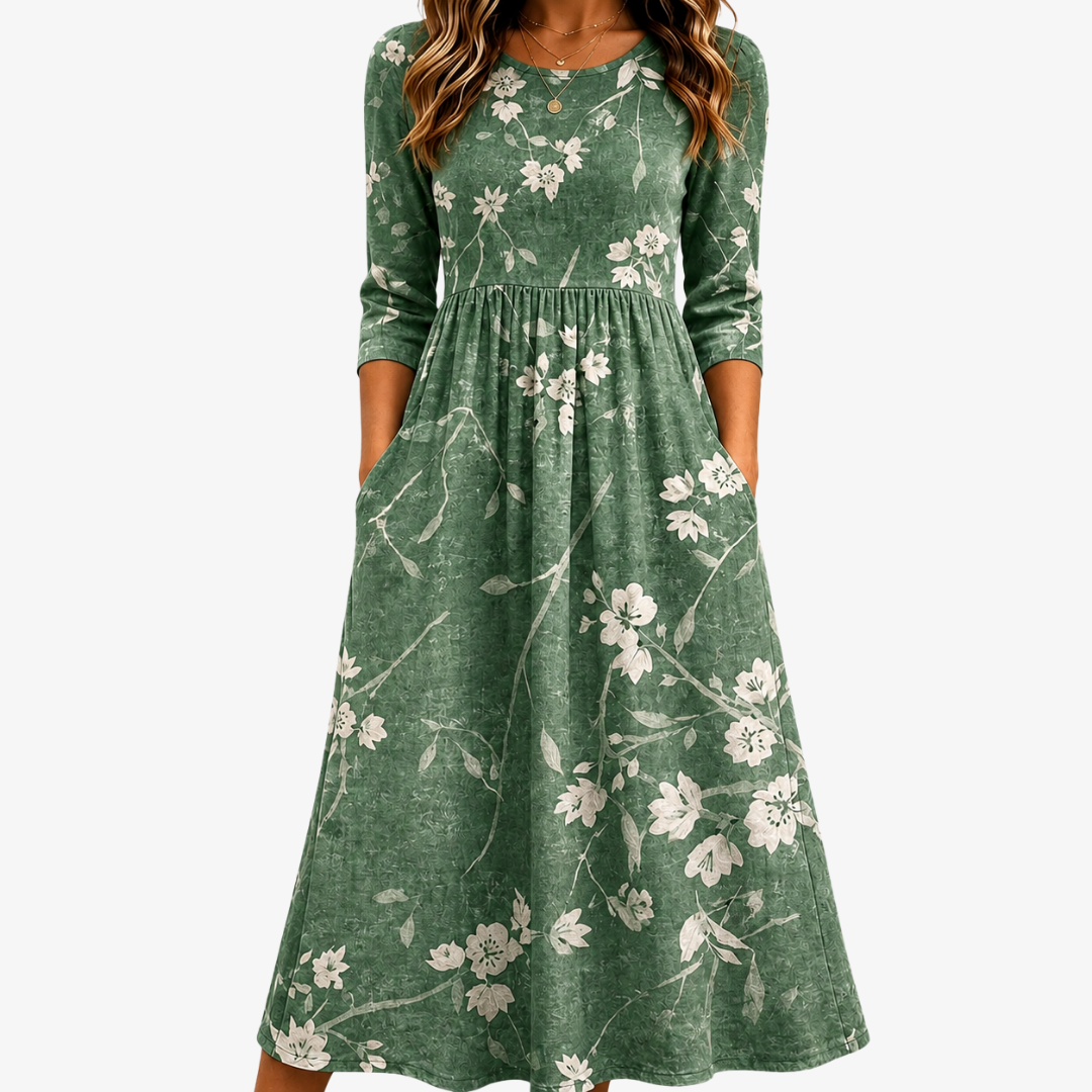 Evergreen Bloom Relaxed Pocket Midi Dress mysite