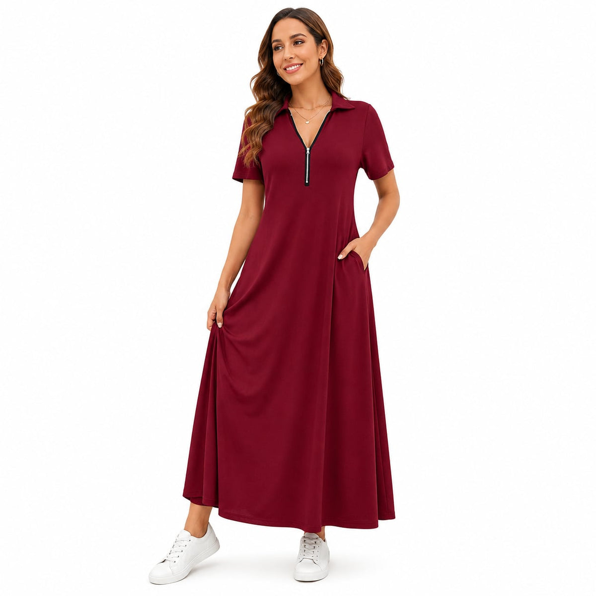 Women's Casual Solid Color Zipper Maxi Dress Marlovene