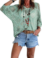 🥰Summer Sale💛Womens Bohemian-Inspired Beige Crochet Top With V-Neck mysite