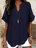 🔥Women's Plain Short Sleeve Blouse, Casual Solid Color Top for Daily Wear, Ladies Clothes for All Seasons mysite