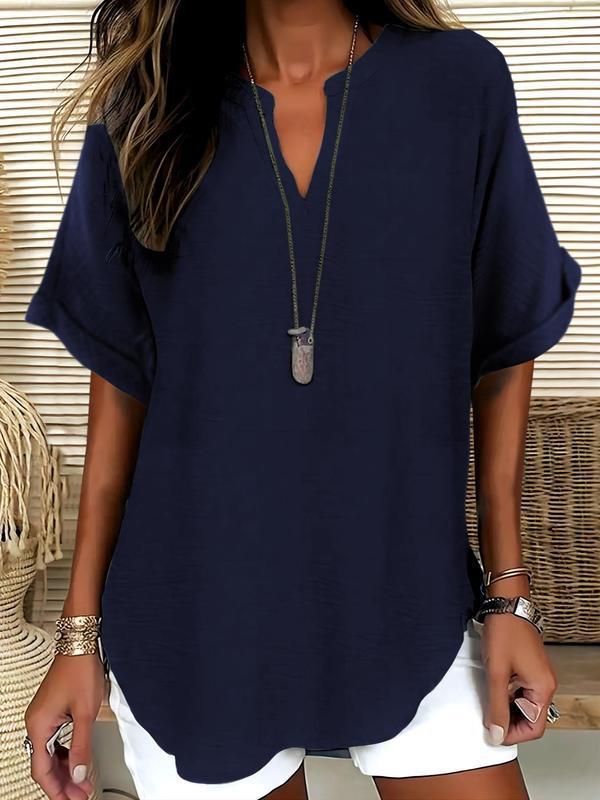 🔥Women's Plain Short Sleeve Blouse, Casual Solid Color Top for Daily Wear, Ladies Clothes for All Seasons mysite
