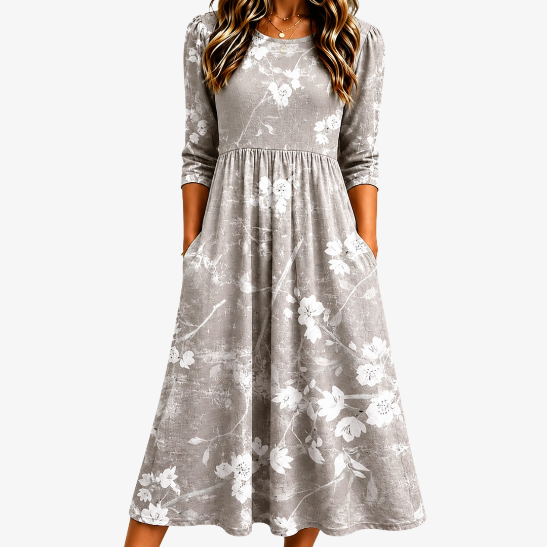 Silver Blossom Grace Pocket Midi Dress mysite