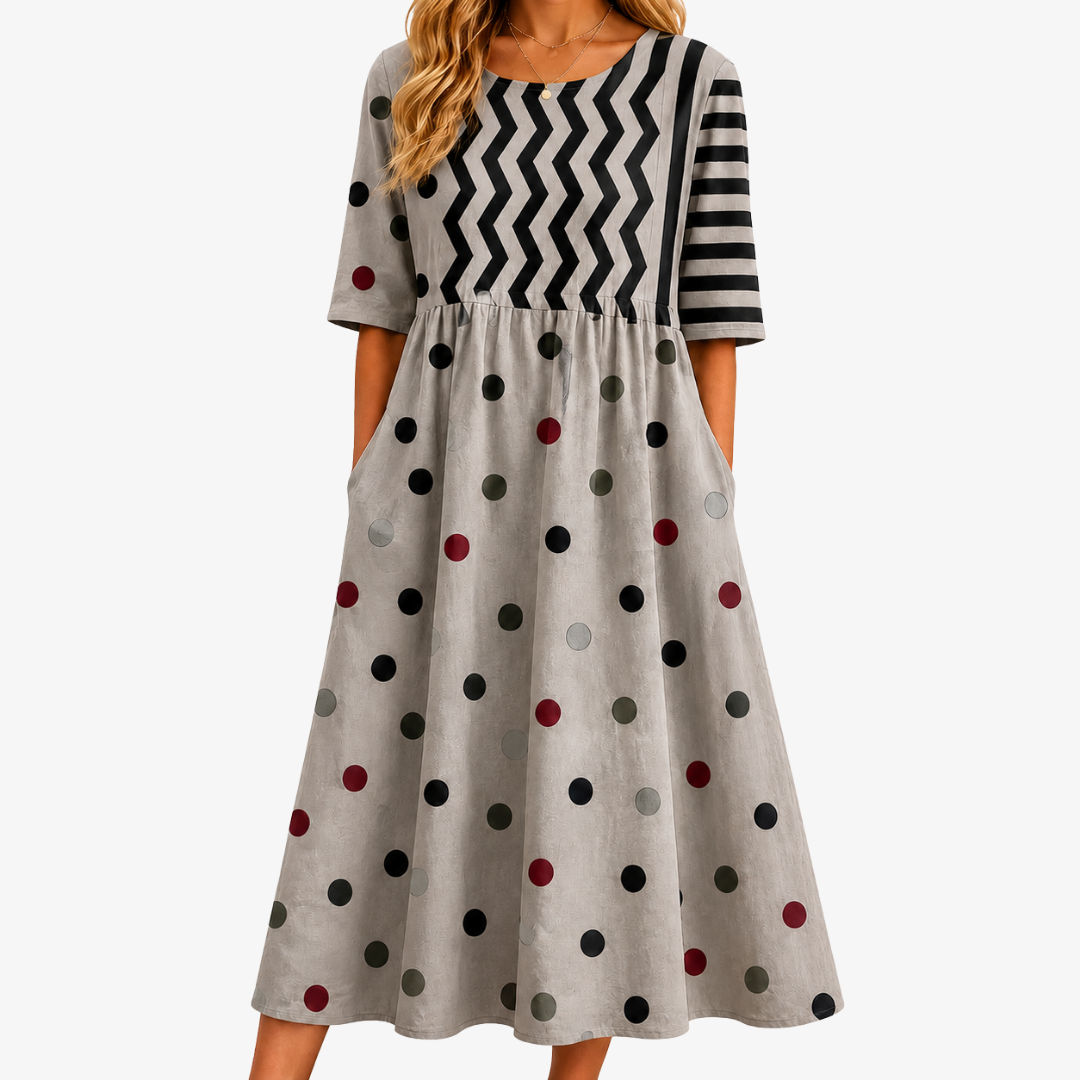 Modern Charm Mixed Print Pocket Midi Dress mysite