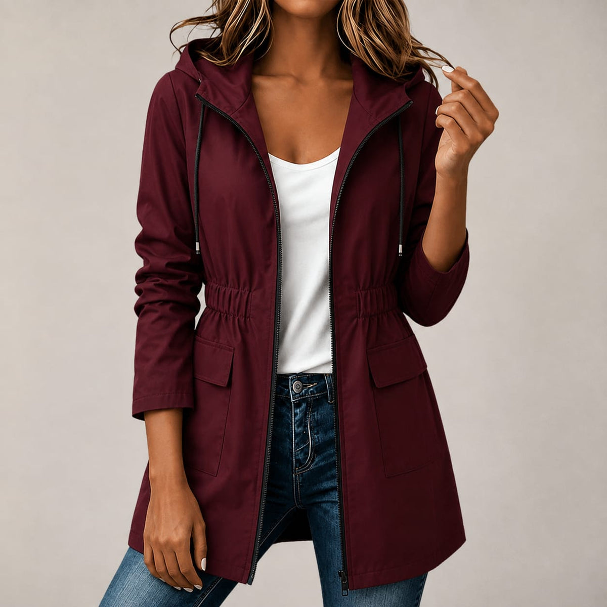 Women's Water Resistant Hooded Rain Jacket Marlovene