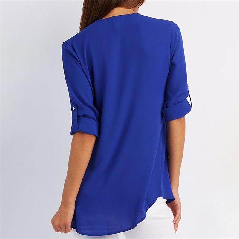 Women's V-neck Zipper Plus Size Long-sleeved Chiffon Shirt mysite