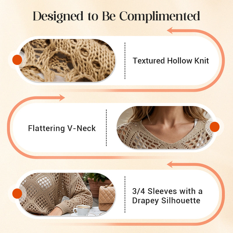 🥰Summer Sale💛Womens Bohemian-Inspired Beige Crochet Top With V-Neck mysite