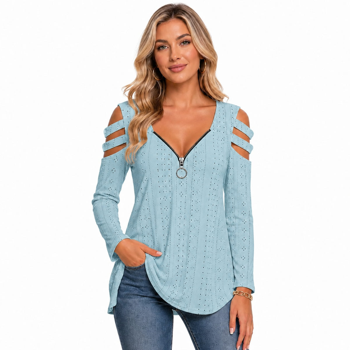Women's Cold Shoulder Zipper T-Shirt Marlovene