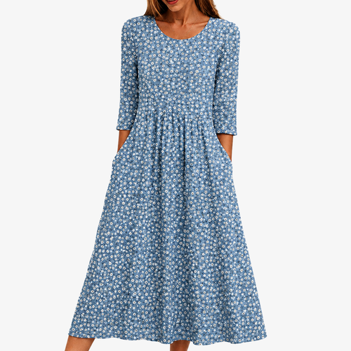 Blue Meadow Easy-Wear Floral Midi Dress mysite