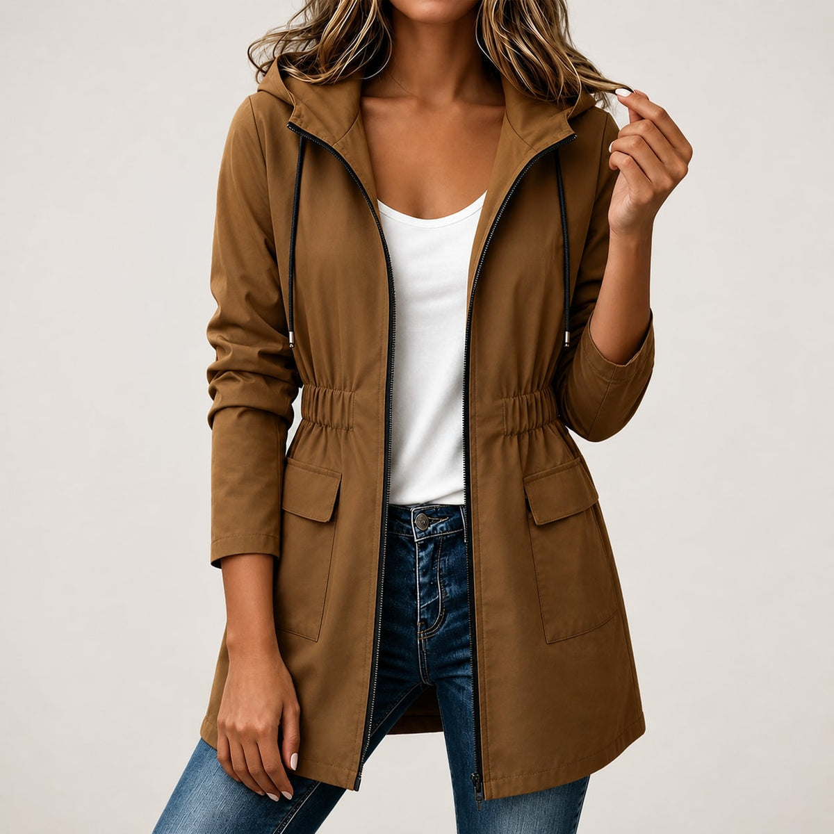 Women's Water Resistant Hooded Rain Jacket Marlovene