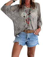 🥰Summer Sale💛Womens Bohemian-Inspired Beige Crochet Top With V-Neck mysite