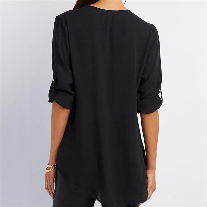Women's V-neck Zipper Plus Size Long-sleeved Chiffon Shirt mysite