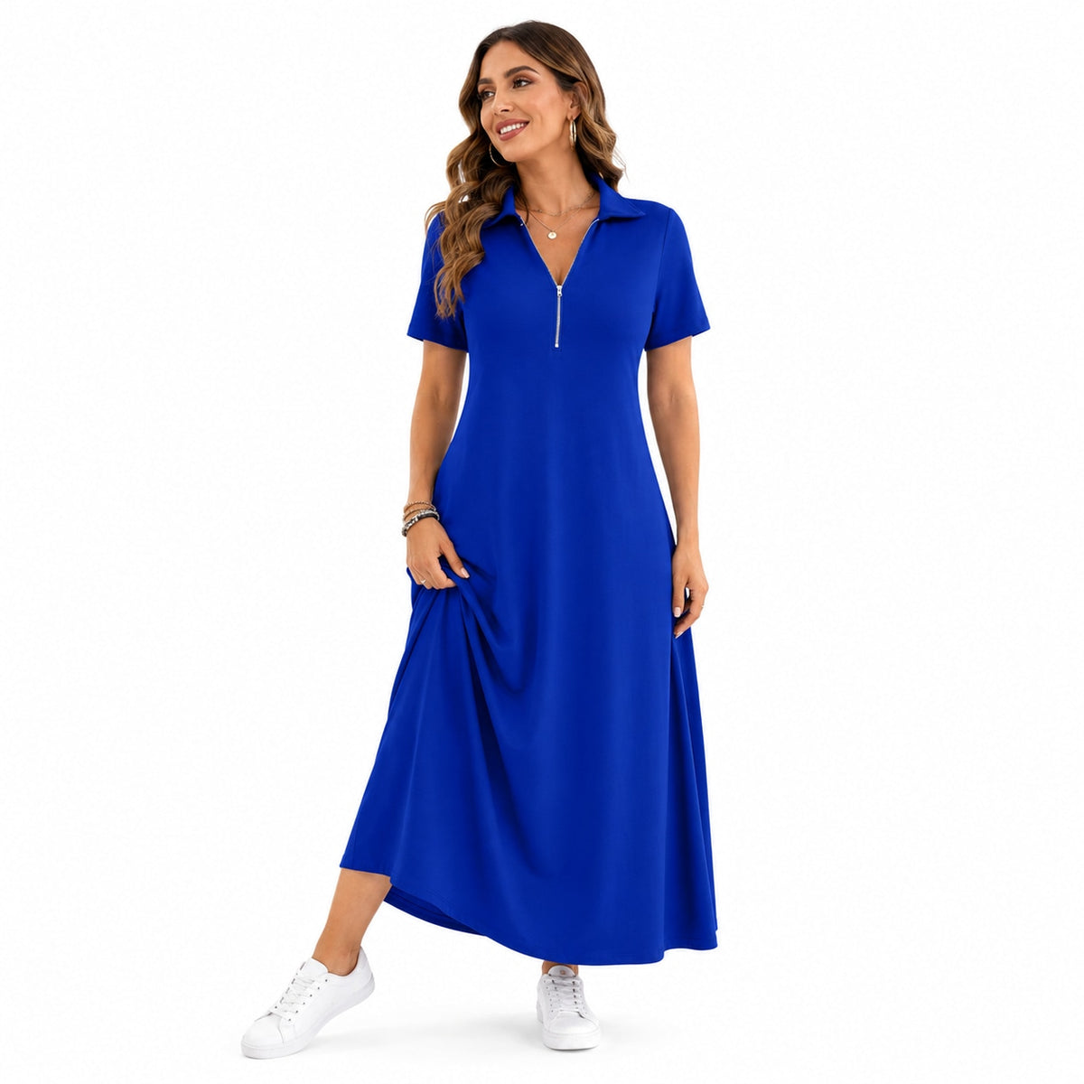 Women's Casual Solid Color Zipper Maxi Dress Marlovene