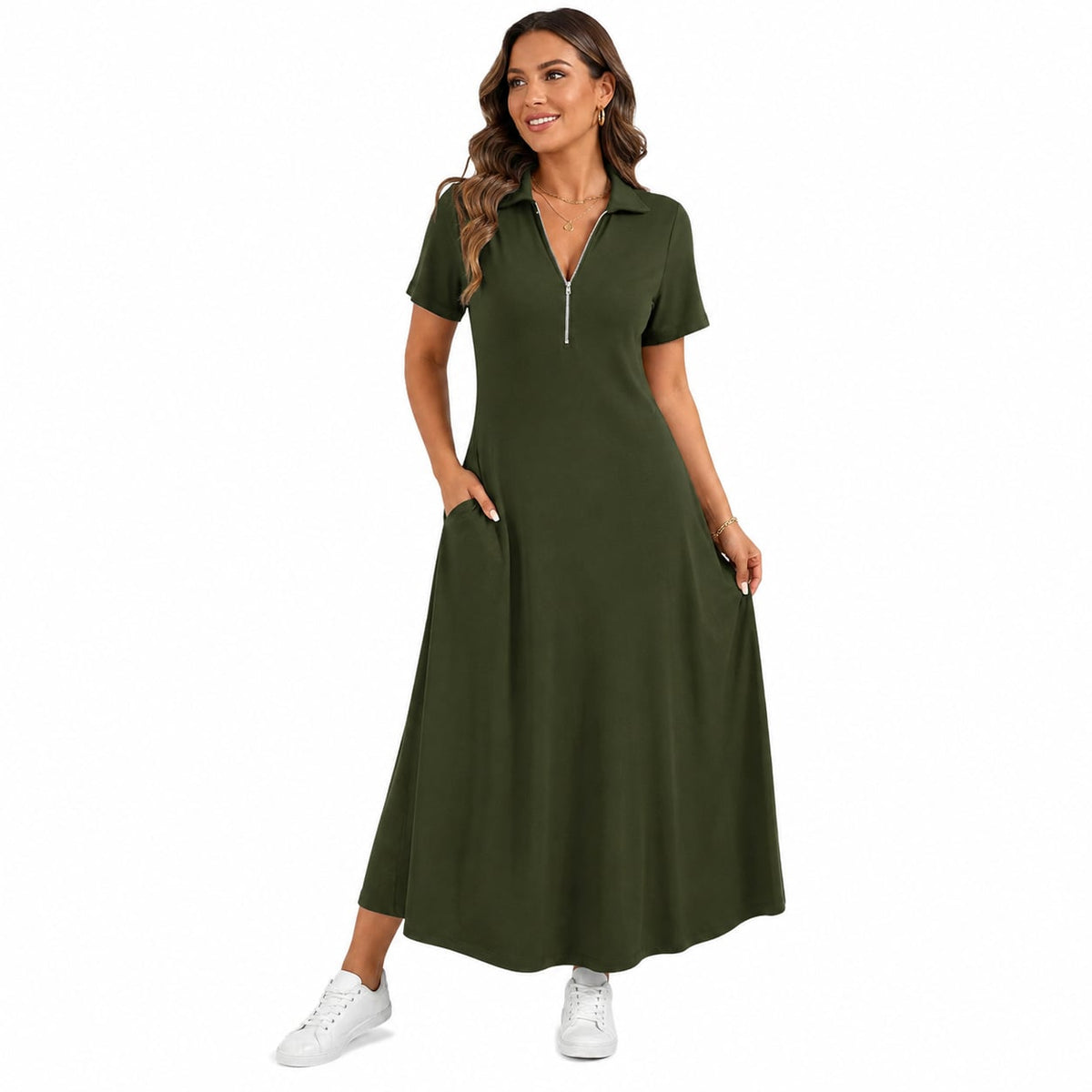 Women's Casual Solid Color Zipper Maxi Dress Marlovene