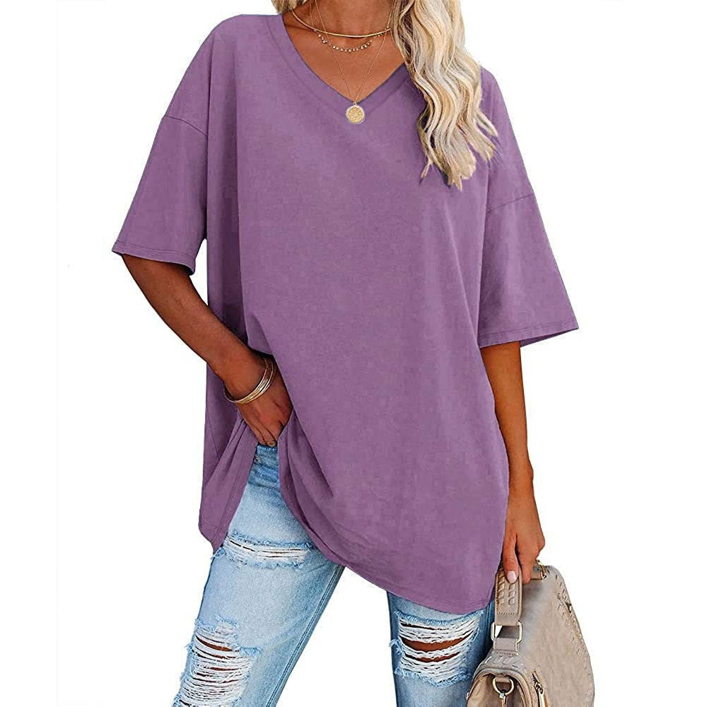 Women's Casual Loose V-neck T-shirt mysite