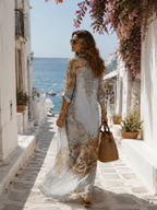 Baroque Style Floral Blue Chiffon Maxi Dress mysite