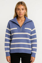 KAIRIS | ZIP-COLLAR STRIPED KNIT SWEATER mysite