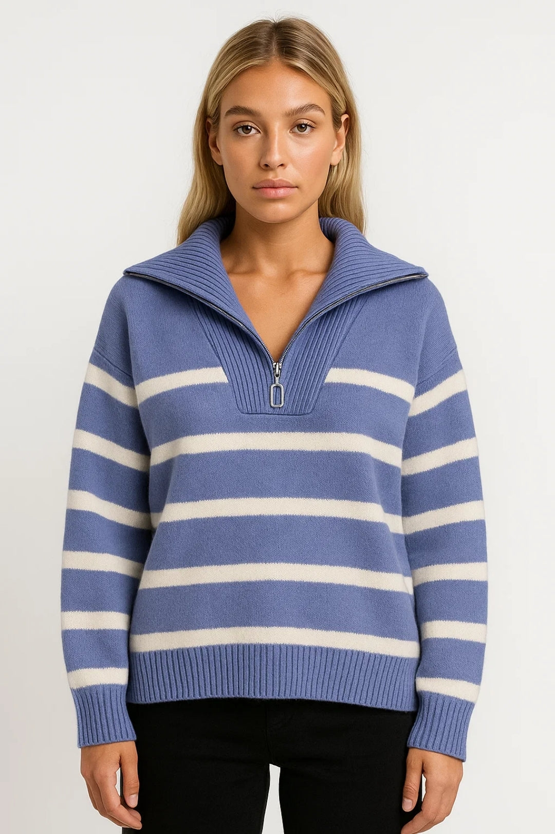 KAIRIS | ZIP-COLLAR STRIPED KNIT SWEATER mysite