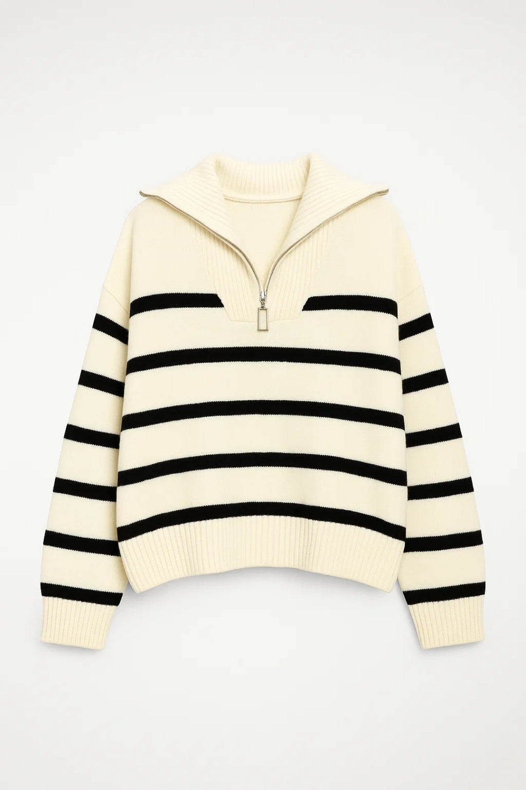KAIRIS | ZIP-COLLAR STRIPED KNIT SWEATER mysite