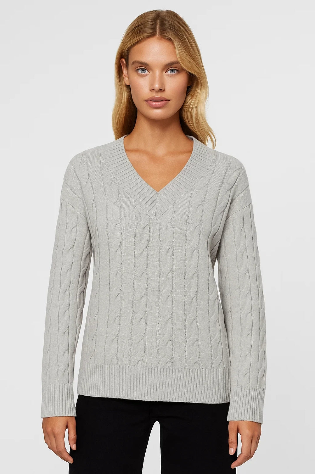 SUNNIVA | V-NECK CABLE-KNIT SWEATER mysite
