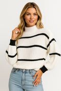 DEVINA | RIBBED STRIPE STAND-NECK SWEATER mysite