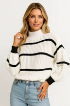 DEVINA | RIBBED STRIPE STAND-NECK SWEATER mysite